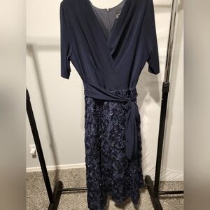 Alex Evenings Women's Tea Length Dress with Rosette Detail